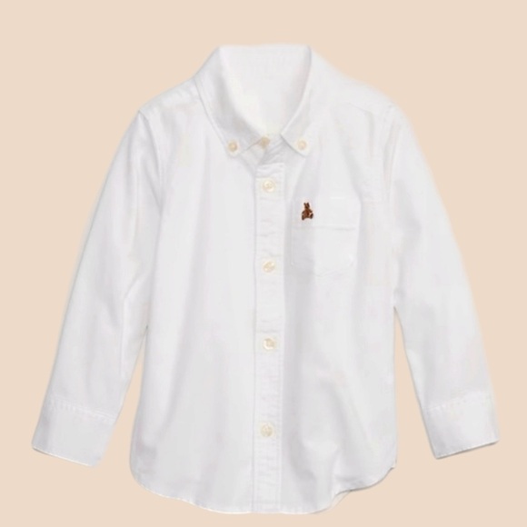 Baby Gap Preppy Oxford Boys White Button Down Shirt Bear Toddler Sz 4 Years - Picture 2 of 9